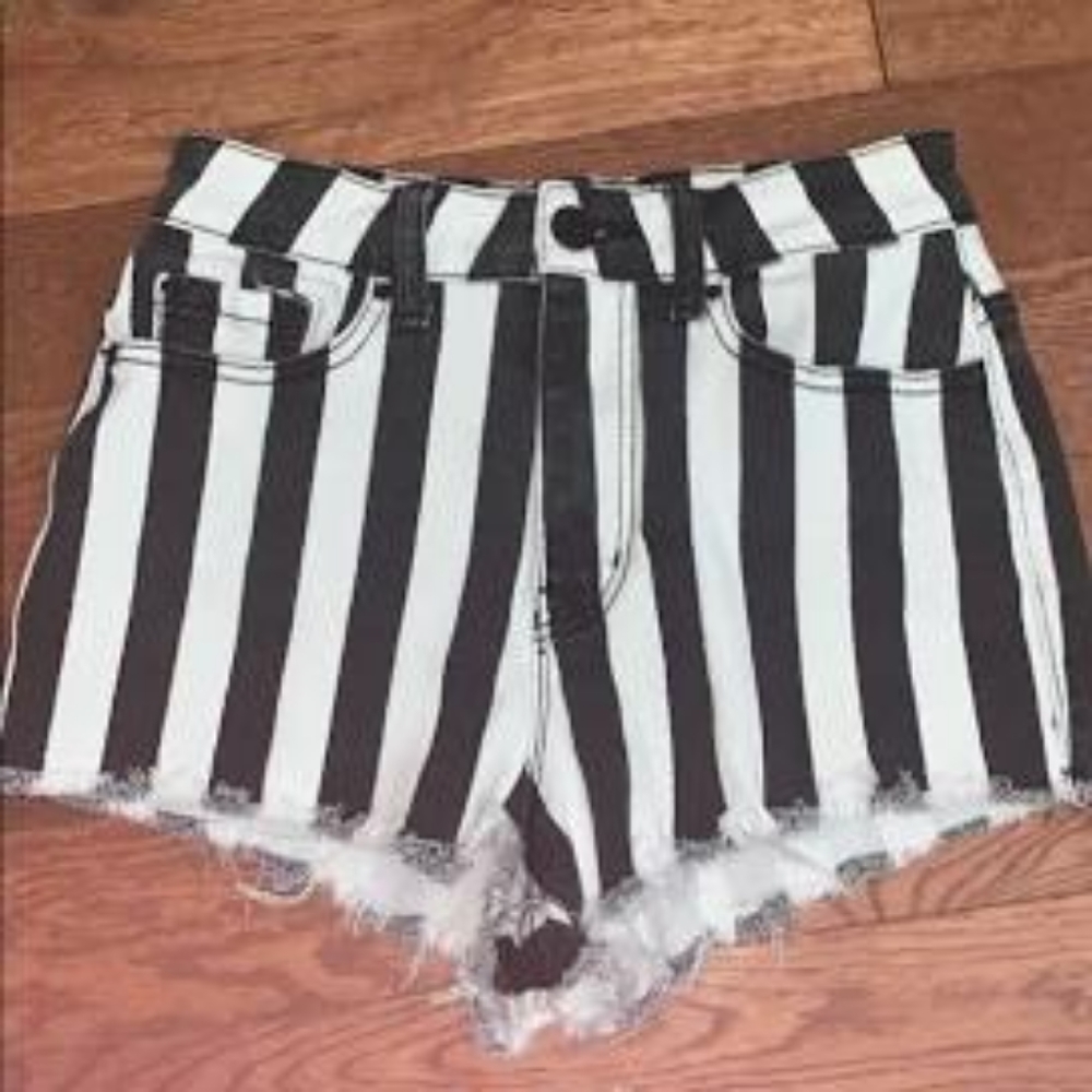 BDG High Waisted Black and White Stripe Shorts